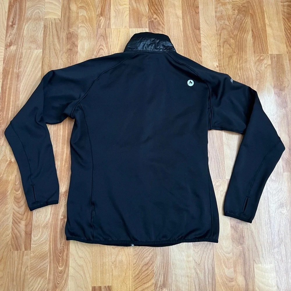 EUC Marmot Black Quilted Zip Jacket 2 Side Zip Pockets Thumb Holes sz Large